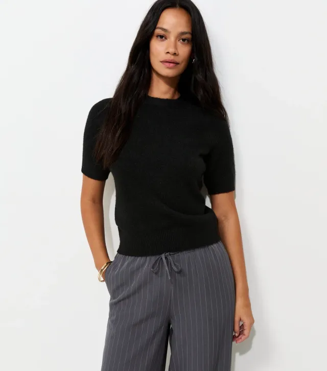 Black Short Sleeve Midweight Knit T-Shirt