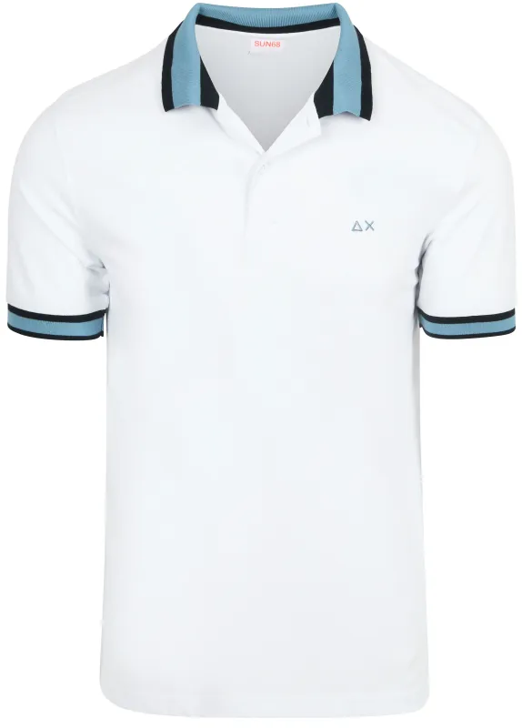 Sun68 Polo Shirt Multistripes Collar White maat L