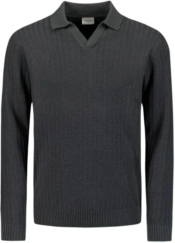 No Excess Longsleeve Polo Shirt Riva Anthracite Dark Grey Grey maat L