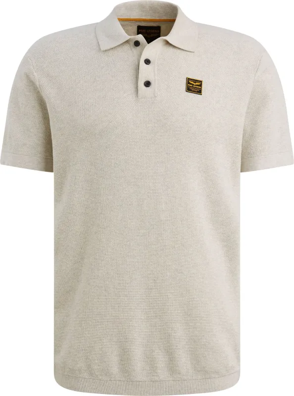PME Legend Polo Shirt Knitted Structure Ecru Off-White Beige Grey maat 3XL