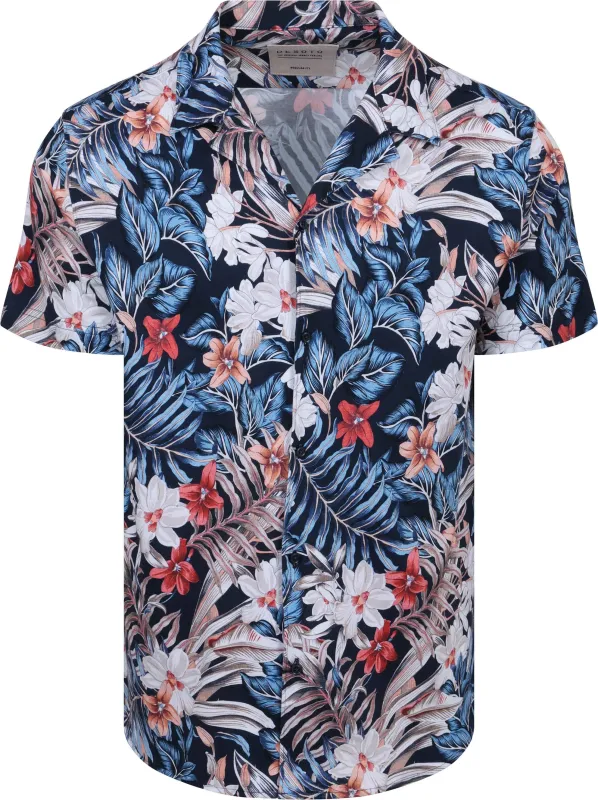 Desoto Short Sleeve Shirt Festival Navy Blue Dark Blue Multicolour maat L