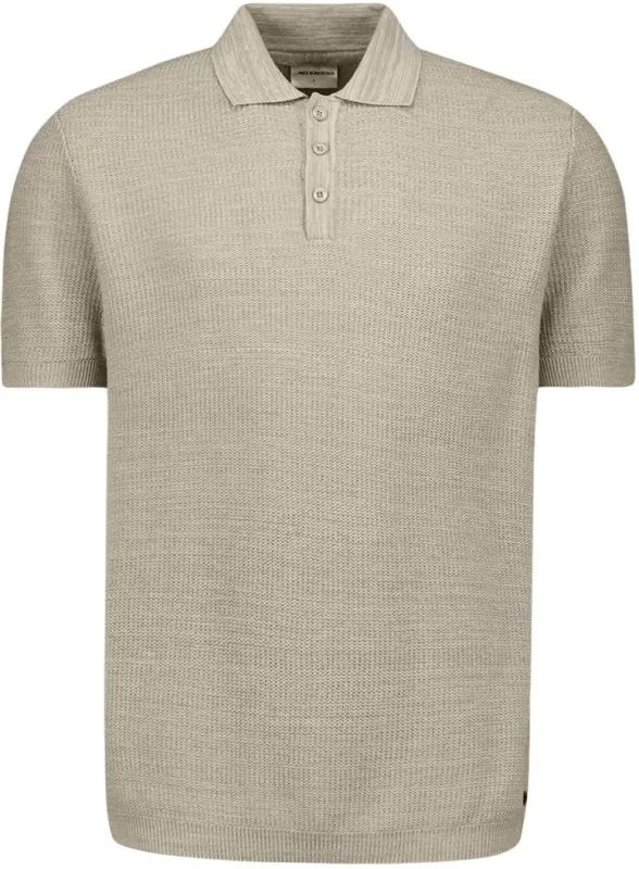 No Excess Knitted Polo Shirt Beige Taupe maat 3XL