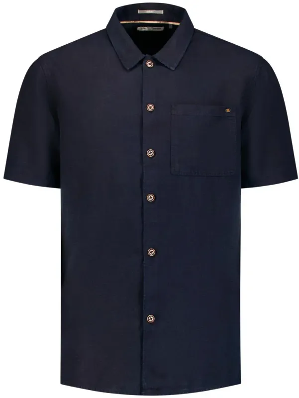 No Excess Short Sleeve Shirt Linen Blend Navy Blue Dark Blue maat 3XL