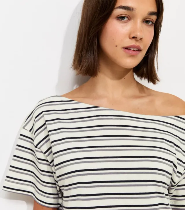 Cream Cotton Stripes Off The Shoulder Top