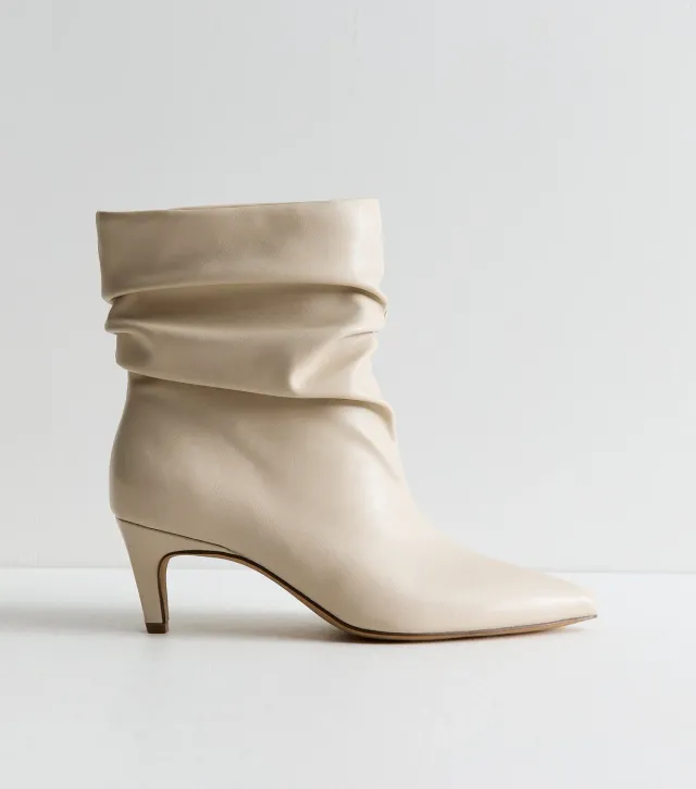 Off White Faux Leather Slouch Ankle Boots Vegan