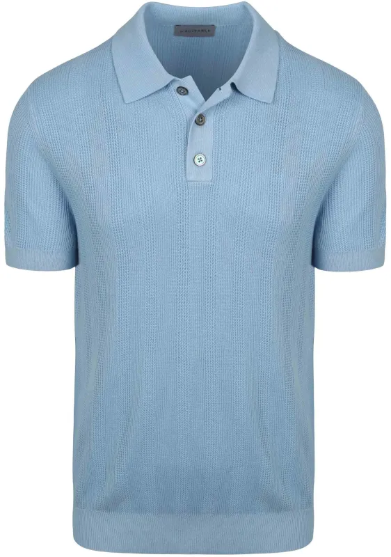 Suitable Knitted Jacquard Polo Shirt Light Light blue Blue maat L