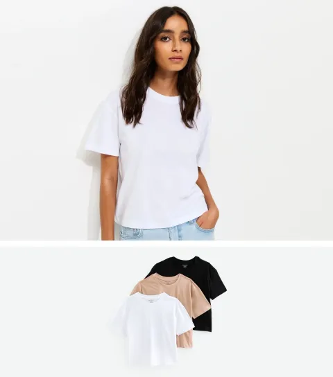 Brown Pack Of 3 Boxy T-Shirts