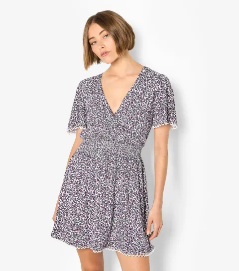 Purple Ditsy Floral Wrap Mini Dress