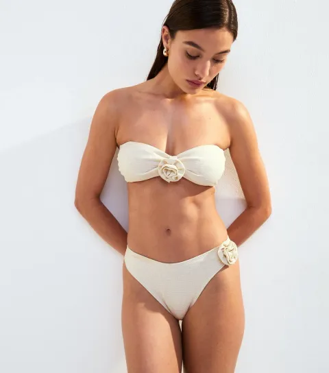 Cream Rose Applique Bikini Bottoms