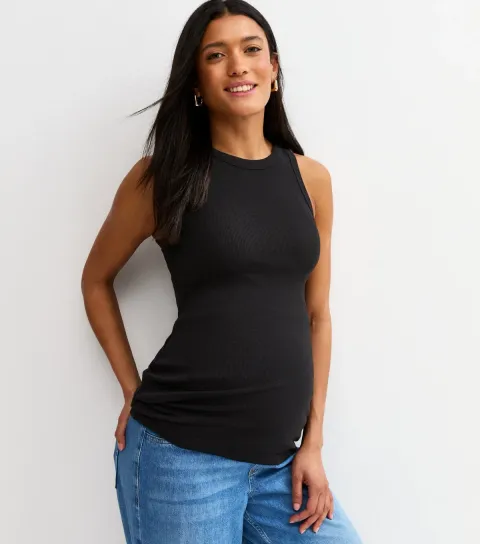 Maternity Black Racer Vest Top