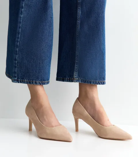Extra Wide Fit Light Brown Faux Suede Court Shoes Vegan