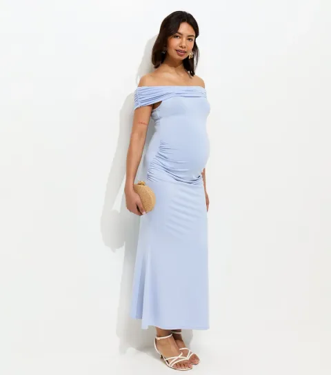 Maternity Light Blue Off Shoulder Midi Dress