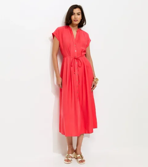Dark Coral Toggle Shirt Midi Dress