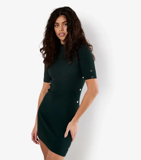 Dark Green Ribbed Mini Dress