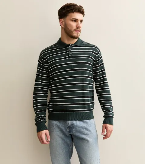 Green Regular Striped Polo Jumper