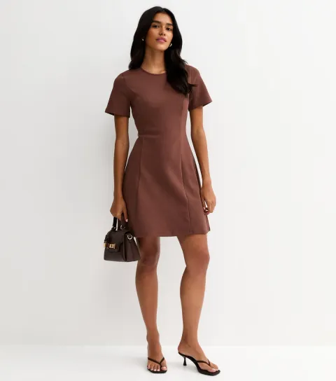 Dark Brown Flared A-Line Mini Dress