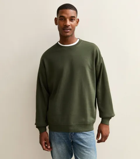 Dark Khaki Oversized Crew Neck Sweatshirt