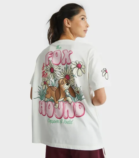 White Disney Fox And Hound Flower Print T-Shirt