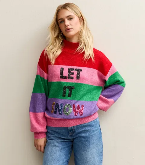 Petite Multicolour Striped Let It Snow Jumper