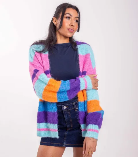 Bright Blue Striped Longline Cardigan