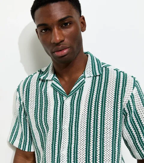 Green Relaxed Crochet Short Sleeve Shirt