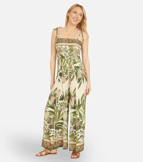 Green Floral Print Wide Leg Jumpsuit