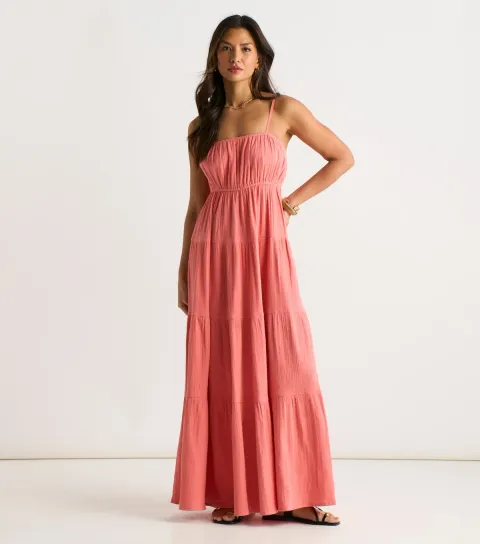 Coral Tiered Maxi Dress