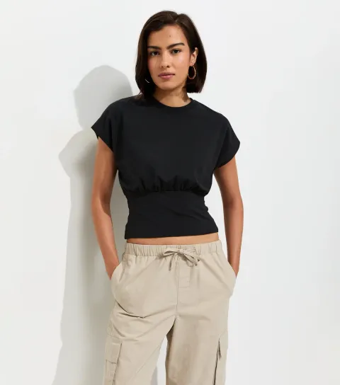 Black Cotton Rich Wide Waistband T-Shirt