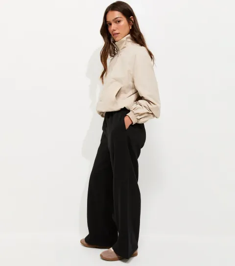 Petite Black Cotton Rich Wide Leg Joggers