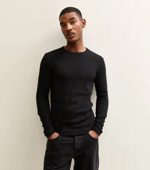 Black Regular Long Sleeve Rib T-Shirt
