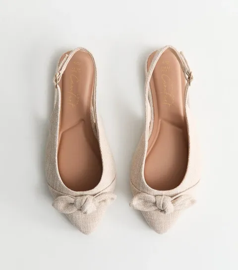 Extra Wide Fit Off White Pointed Slingback Flats Vegan