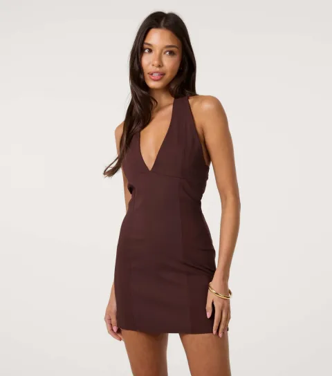 Brown Halterneck Mini Dress