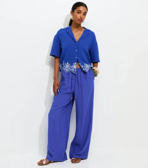 Bright Blue Drawstring Wide Leg Trousers