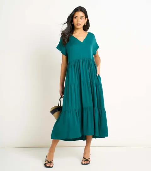 Teal Smock Midi Dress