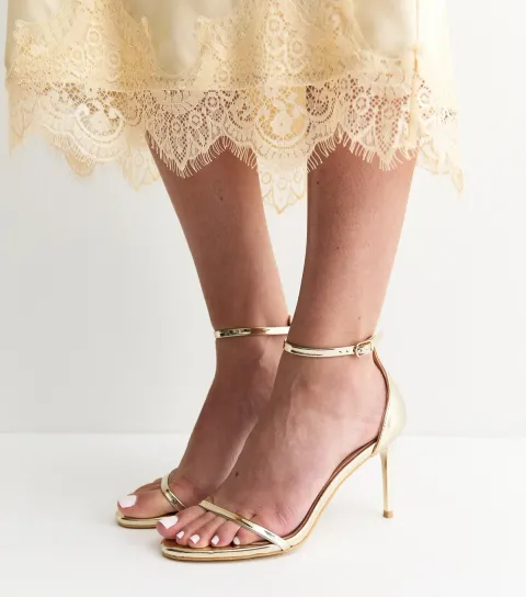 Gold Patent Faux Leather Stiletto Sandals Vegan