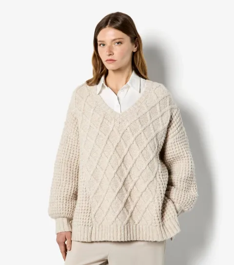 Stone Cable Mixed Chunky Knit Jumper