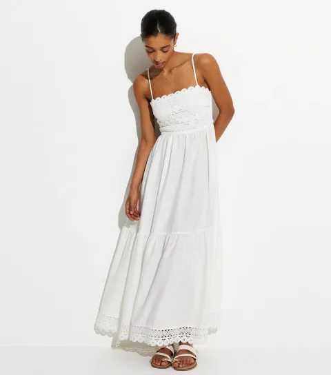 White Crochet Panel Beach Maxi Dress