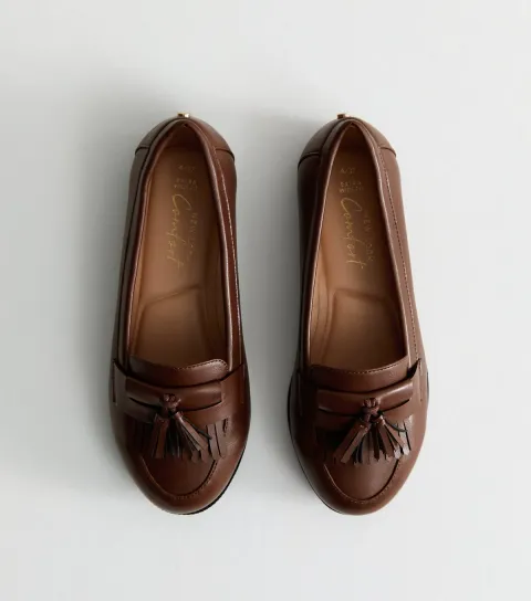 Extra Wide Fit Brown Tassel Detail Loafers