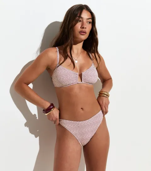 Brown Micro Polka Dot High Leg Hipster Bikini Bottoms