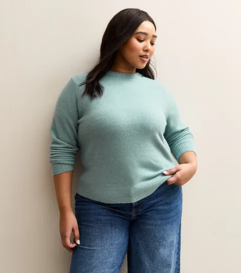 Plus Size Light Blue Crew Neck Jumper Curves