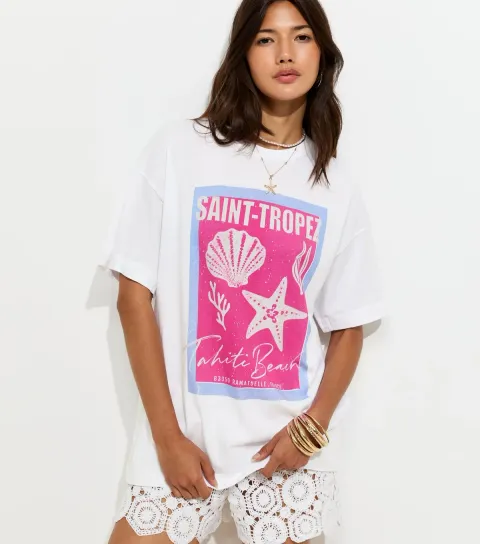 White Cotton St Tropez Oversized T-Shirt