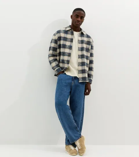 Blue Oversized Flannel Check Shirt