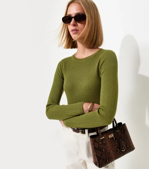 Bright Green Ribbed Lightweight Crew Neck Jumper