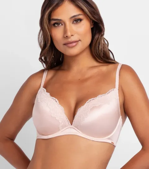 Light Pink Lace Trimmed Plunge Bra
