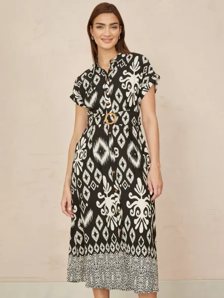 Yumi Belted Shirt Midi Dress