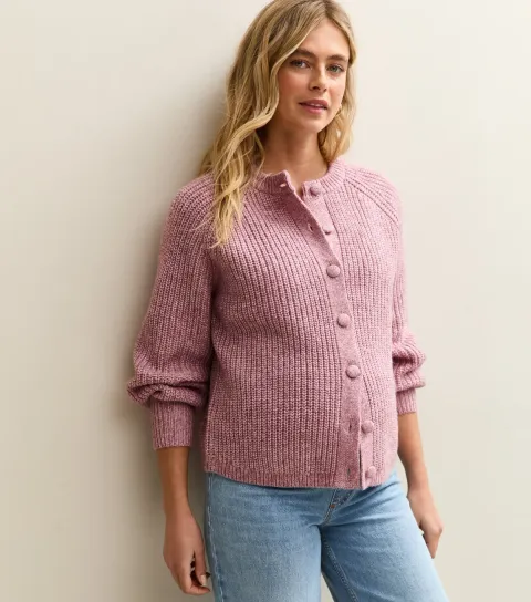 Maternity Pink Ribbed Raglan Cardigan