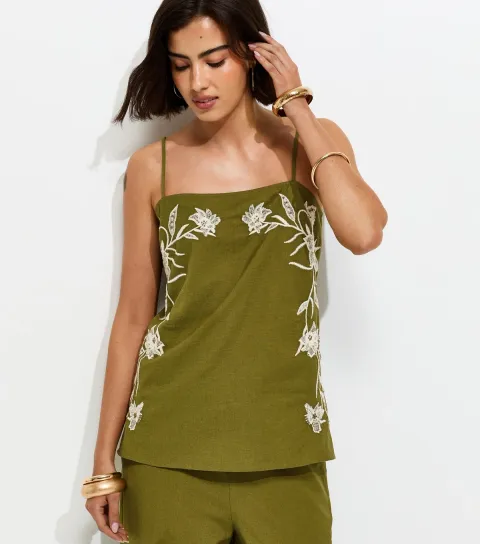 Khaki Floral Tie Side Cami Top