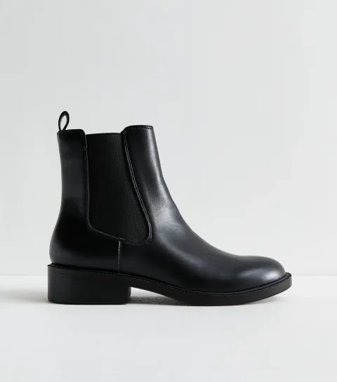 Black Faux Leather Chelsea Ankle Boots