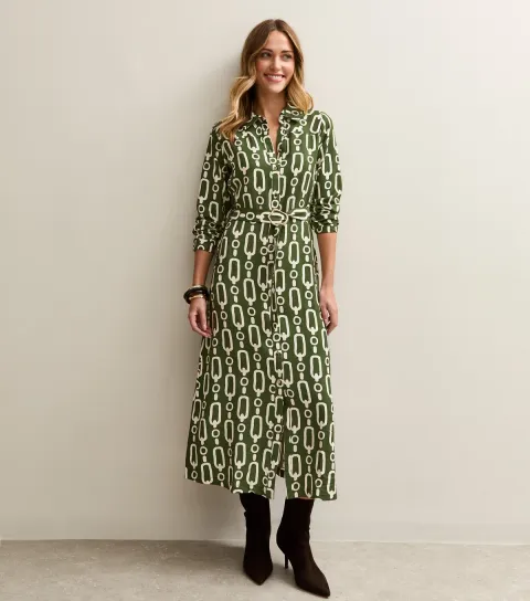Green Graphic Print Midi Shirt Dress