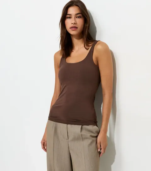 Dark Brown Cotton Rich Square Neck Vest Top